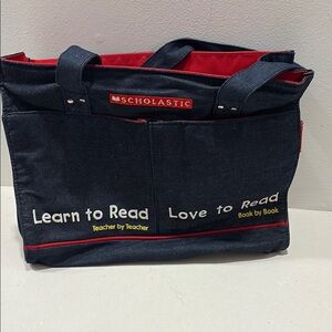 Scholastic denim and red tote Bag